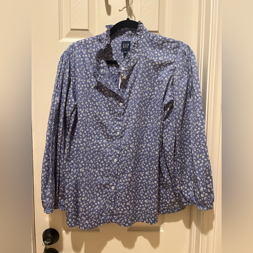 Gap purple floral ruffle color, button-down blouse XXL NWT